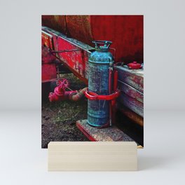 Antique brass fire extinguisher with patina on vintage fire department fire engine color photograph / photography Mini Art Print