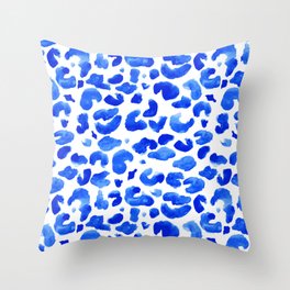 Leopard Print Blue and White Throw Pillow