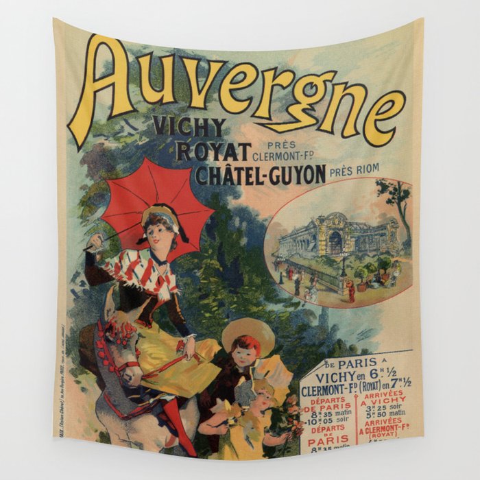 Vintage Auvergne French travel advertising Wall Tapestry