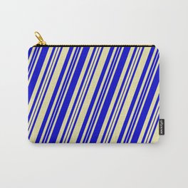 [ Thumbnail: Pale Goldenrod & Blue Colored Lines/Stripes Pattern Carry-All Pouch ]