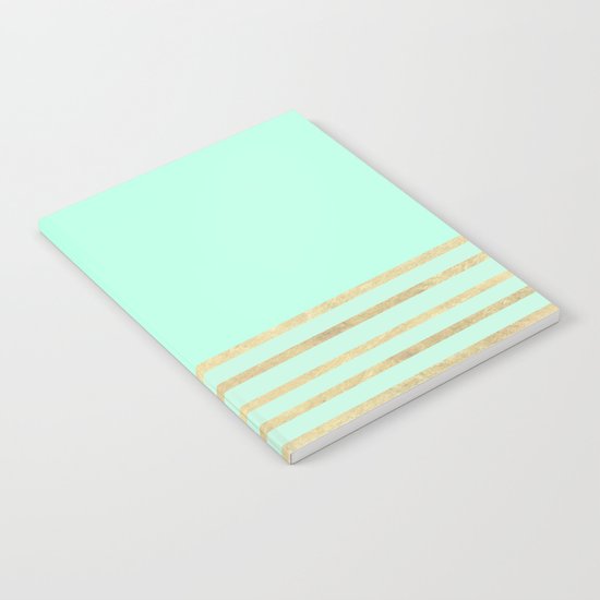 Mint and Gold stripes Notebook