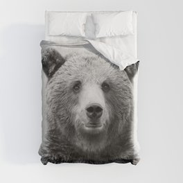 Grizzly Bear - Black & White Duvet Cover
