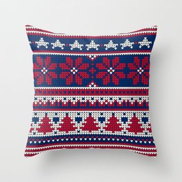 red white and blue patriotic knit ugly christmas swester Throw Pillow | White, Red, Ugly, American, Pointsettia, 2021, Stars, Christmas, Thermal, Graphicdesign 