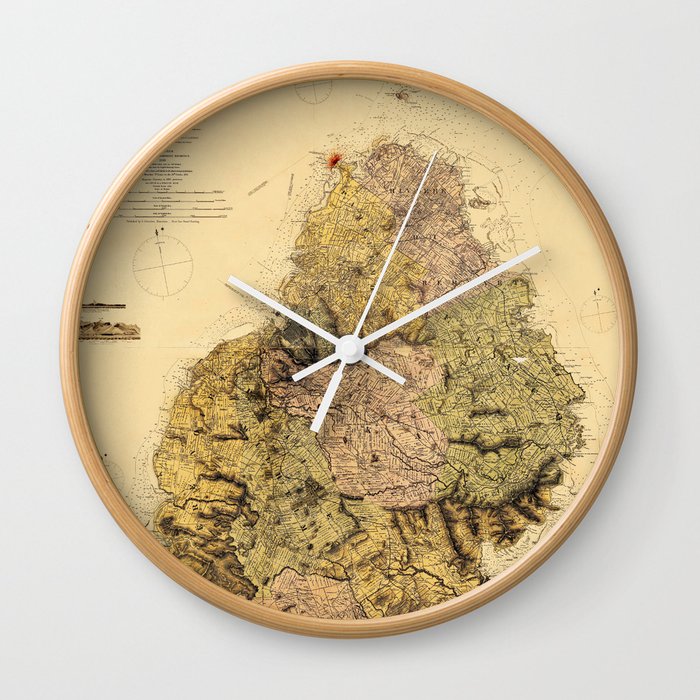 Map Of Mauritius 1880 Wall Clock by Vintage Maps & Prints Society6