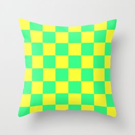 Yellow and Green Neon Bright Fluorescent Checked Checkerboard Throw Pillow