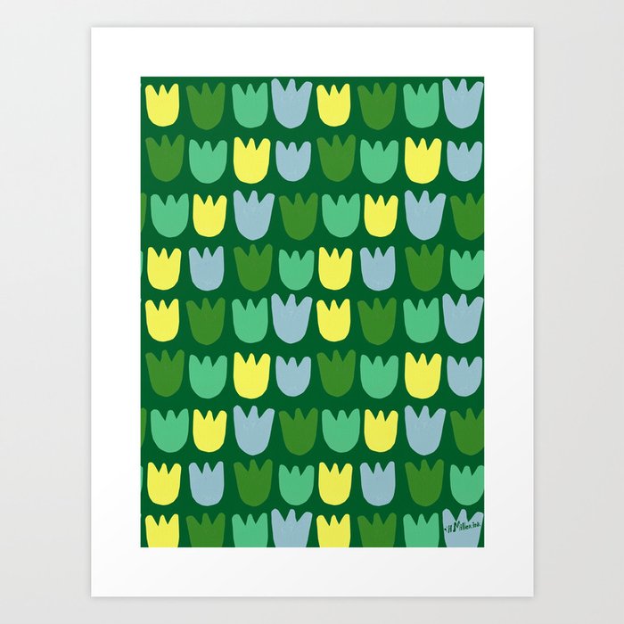 Rows of Tulips in Bloom in Sage & Chartreuse Art Print