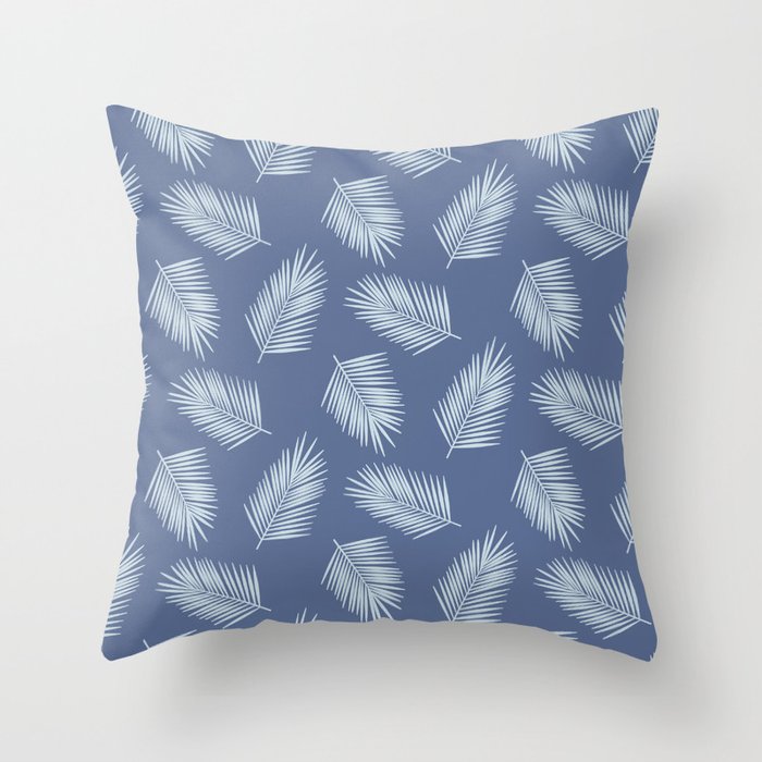 Tropical Palm Leaves on Blue Throw Pillow