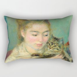 Woman with a Cat, 1875 by Pierre-Auguste Renoir Rectangular Pillow