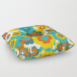 Retro 70s Bold Large-Scale Flowers with Teal, Orange and Yellow Floor Pillow