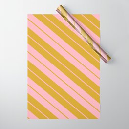 [ Thumbnail: Light Pink and Goldenrod Colored Lines Pattern Wrapping Paper ]