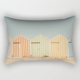 Pastel Candy Striped Beach Huts - summer beach photography by Ingrid Beddoes Rectangular Pillow