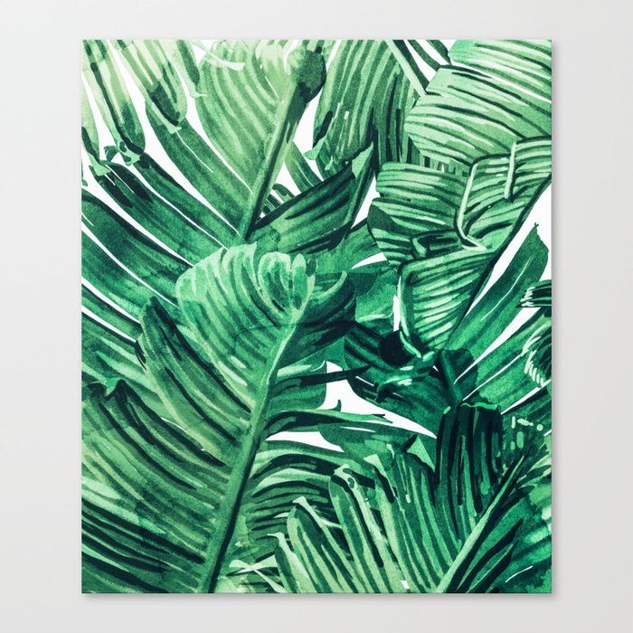 Tropical State of Mind | Watercolor Palm Banana Leaves Painting | Botanical Jungle Bohemian Plants Canvas Print