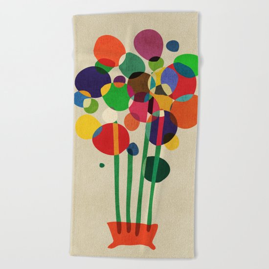 Happy flowers in the vase Beach Towel