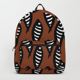 Abstract black and white fish pattern Brown Backpack
