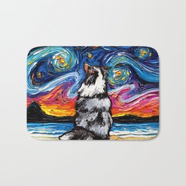Merle Shetland Sheepdog Night Bath Mat | Impressionism, Beach, Pup, Oil, Stars, Painting, Sheepdog, Sheltieart, Pet, Merlesheltie 