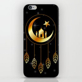 Islamic dream catcher with feathers golden moon and stars	 iPhone Skin