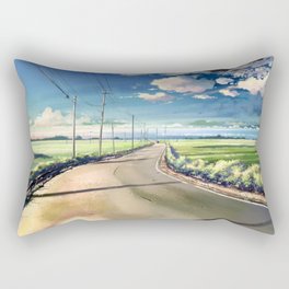 Awesome Lonely Road In Middle Of Greenery Anime Scenery Ultra High Definition Rectangular Pillow