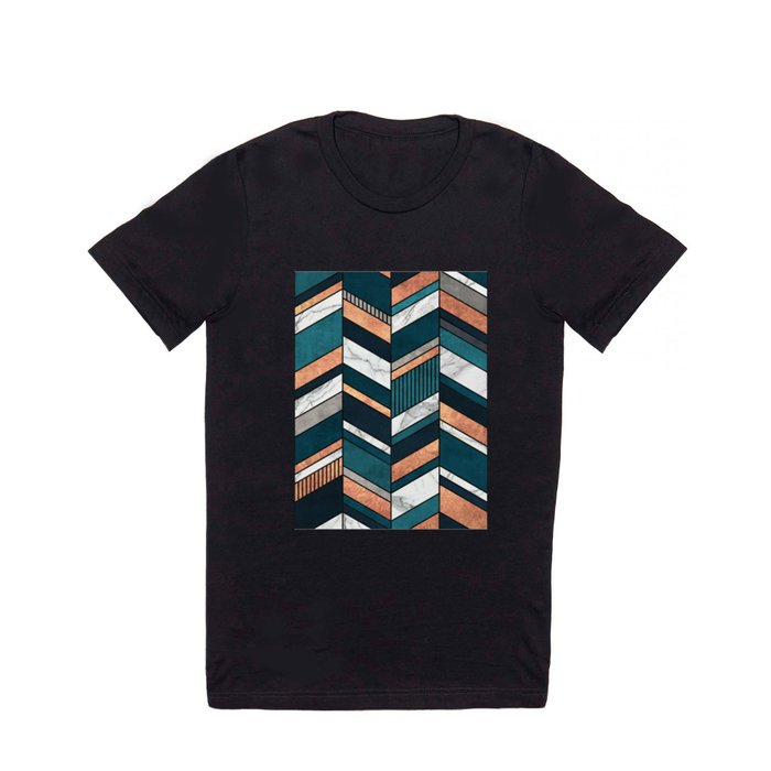 Abstract Chevron Pattern - Copper, Marble, and Blue Concrete T Shirt