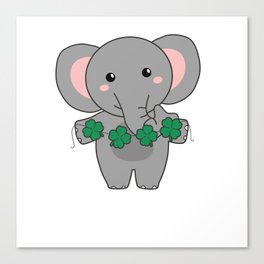Elephant With Shamrocks Cute Animals For Luck Canvas Print