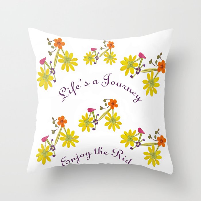 Life's A Journey Pressed Flower Bike Throw Pillow