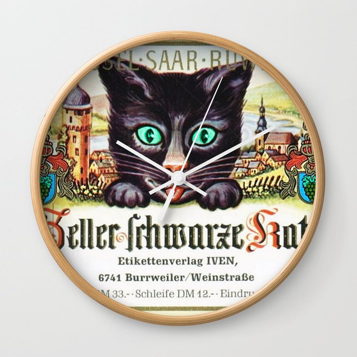 Vintage Zeller Schwarze Katz Black Cat Wine Bottle Label Print Wall Clock
