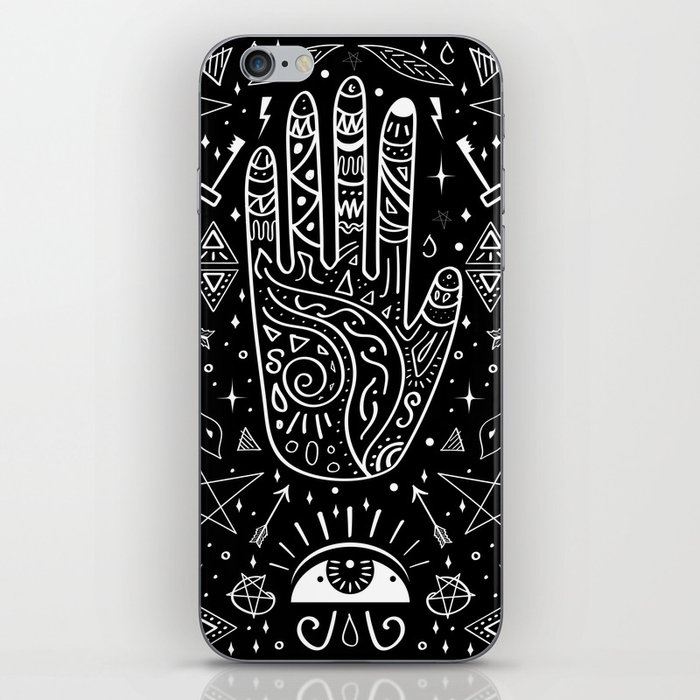 Black background occult pattern with mystical chalk signs iPhone Skin