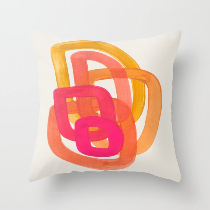 Funky Retro 70's Style Pattern Orange Pink Greindent Striped Circles Mid Century Colorful Pop Art Throw Pillow