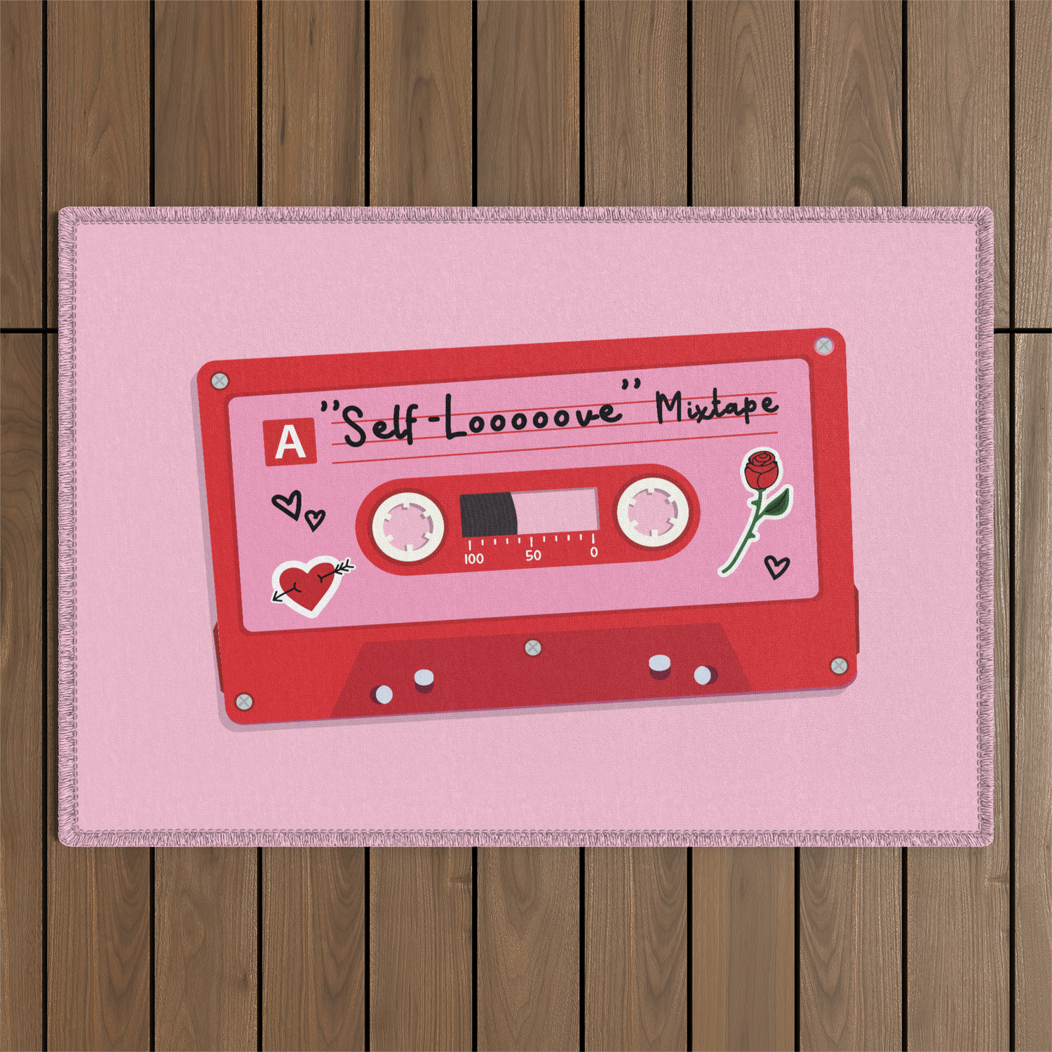Illustration of a red plastic audio cassette tape, with a ...