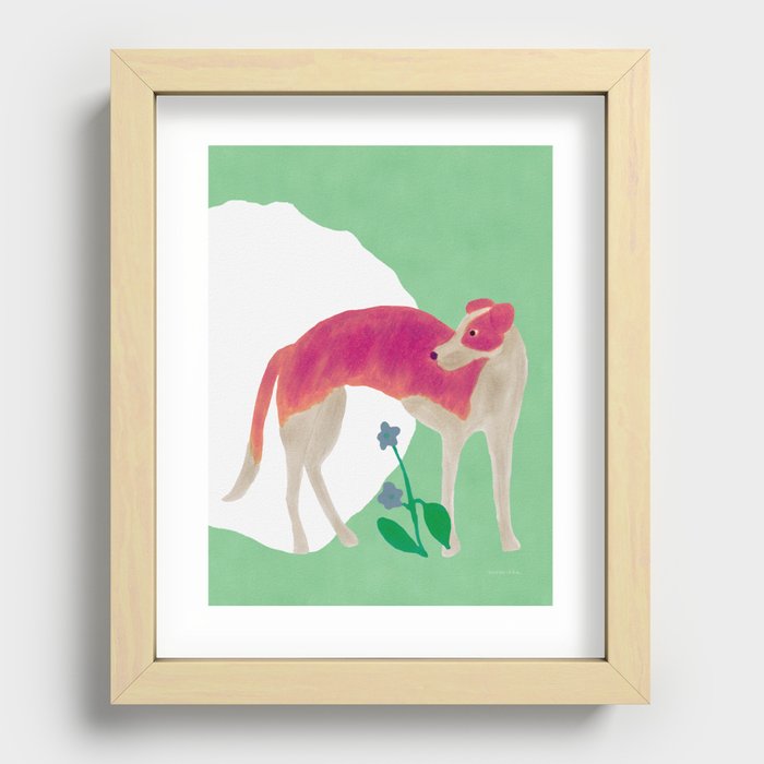 Curious Dog - Reddish Purple and Emerald Recessed Framed Print