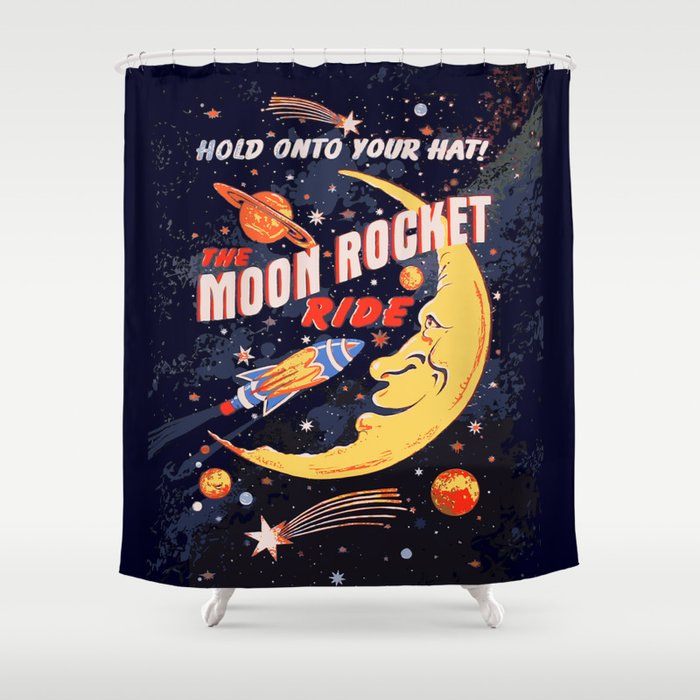 Rocket Moon Ride (vintage) Shower Curtain