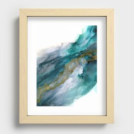 Wild Rush - abstract ocean theme in teal gray gold, marble pattern Recessed Framed Print
