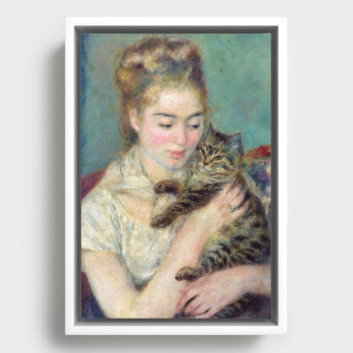 Pierre-Auguste Renoir - Woman with a Cat Framed Canvas