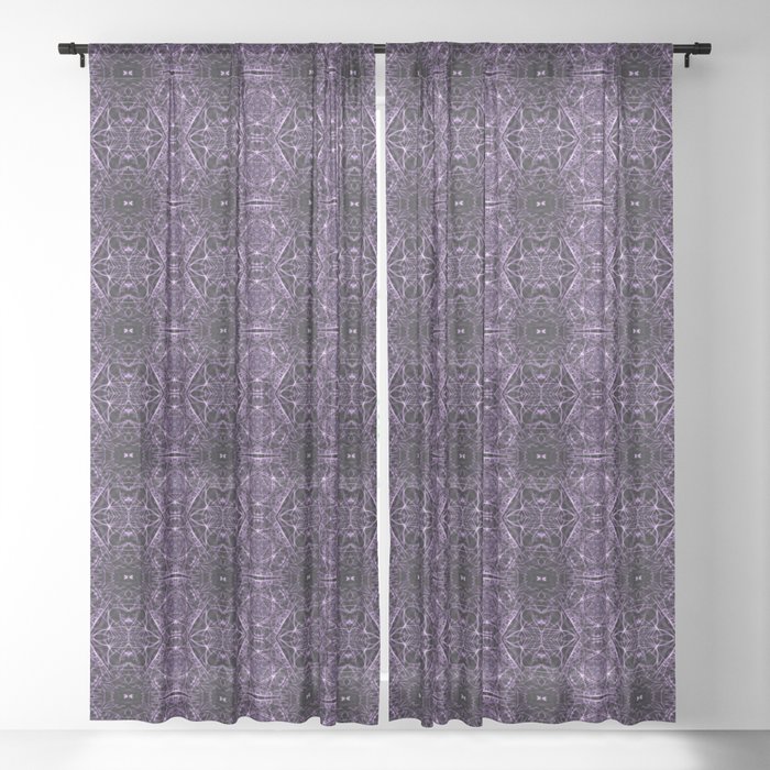 Liquid Light Series 33 ~ Purple Abstract Fractal Pattern Sheer Curtain