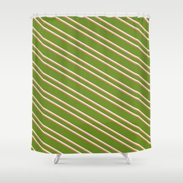 [ Thumbnail: Green, Mint Cream, and Salmon Colored Lines Pattern Shower Curtain ]