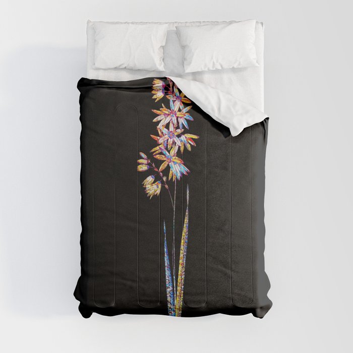 Floral Turquoise Ixia Mosaic on Black Comforter