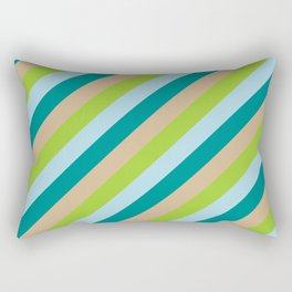 [ Thumbnail: Tan, Green, Light Blue, and Dark Cyan Colored Stripes Pattern Rectangular Pillow ]