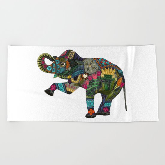 asian elephant white Beach Towel