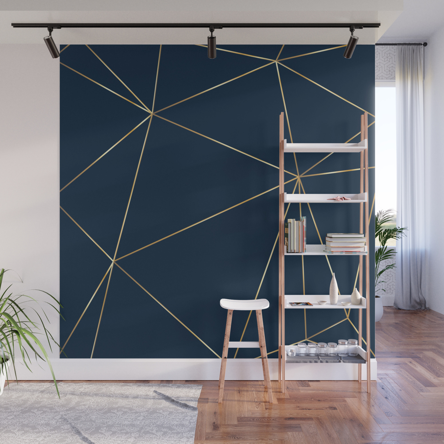 Navy Gold Abstract Lines Wall Art Modern Digital Art Wall Mural