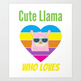 Cute LLAMA Who Loves Heart Art Print | Llamaste 5, Alpaca Lover, Retro, Unicorn, Llama Lovers, Llamaste, Graphicdesign, Fox, Cool Llama, Animal 