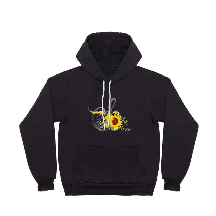 letter S calligraphy sunflower watercolor Hoody