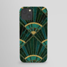 Art Deco Real Green Marbled Geometric Pattern iPhone Case