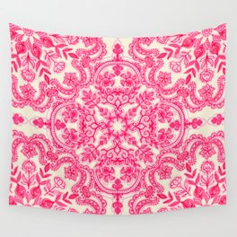 Hot Pink & Soft Cream Folk Art Pattern Wandbehang