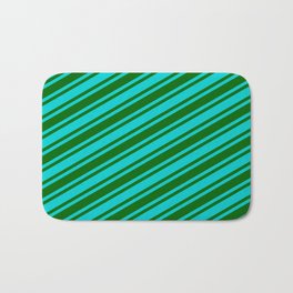 [ Thumbnail: Dark Turquoise and Dark Green Colored Lined Pattern Bath Mat ]