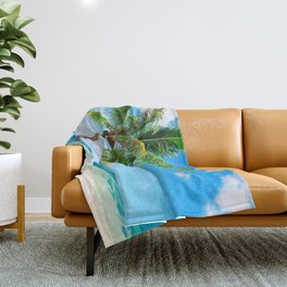 palm tree by the beach Throw Blanket