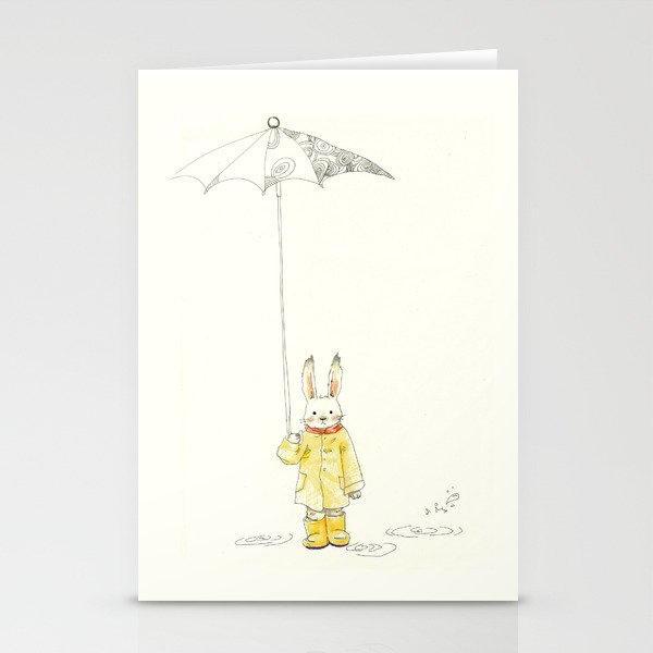 Bunny in the rain Stationery Cards