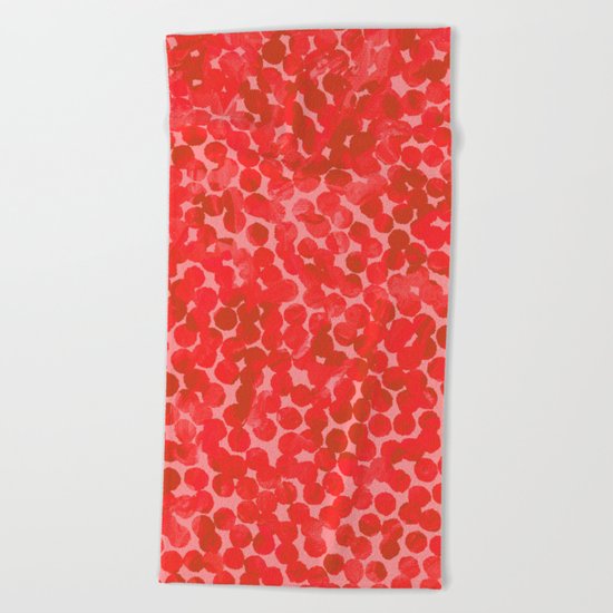 Coral Red Dots Beach Towel