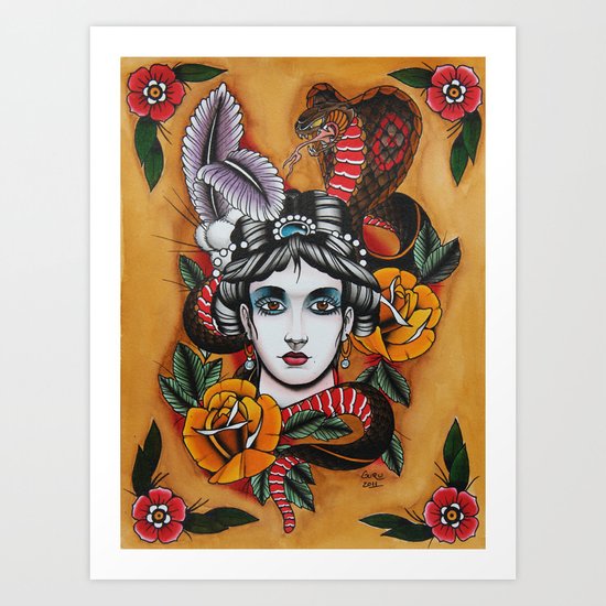 Woman with snake Art Print
