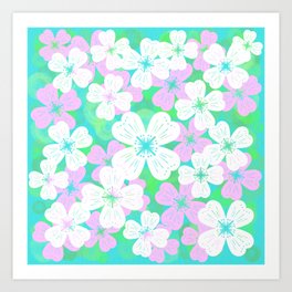 70’s Desert Flowers Pink and Turquoise Art Print