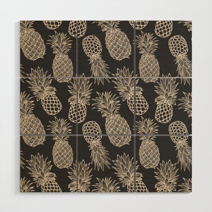 Fresh Pineapples Black & White Wood Wall Art