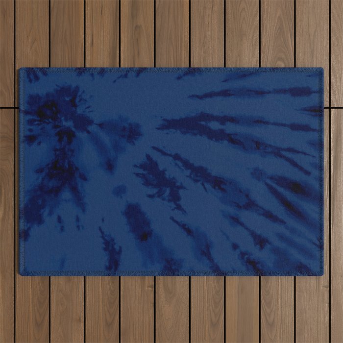 Summer Artsy Navy Blue Tie Dye Swirl  Outdoor Rug